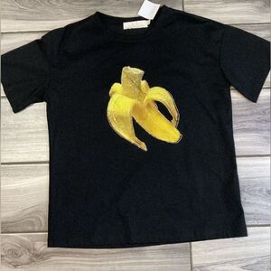 Womens Black Tee with Yellow Banana Graphic